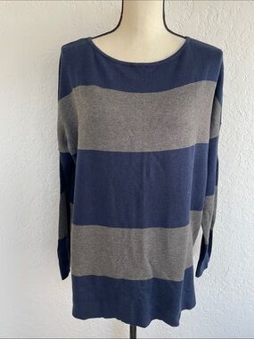 Chaps sweater jumper striped colorblock preppy casual nautical navy soft small